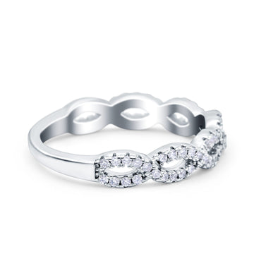 Half Eternity Infinity Ring Wedding Band Round Pave Simulated CZ 925 Sterling Silver (4mm)